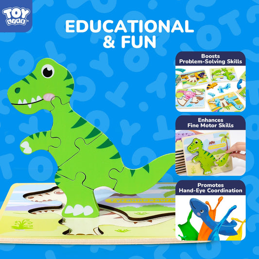 TOY Life wooden dinosaur puzzle with small-hand friendly pieces enhances fine motor control