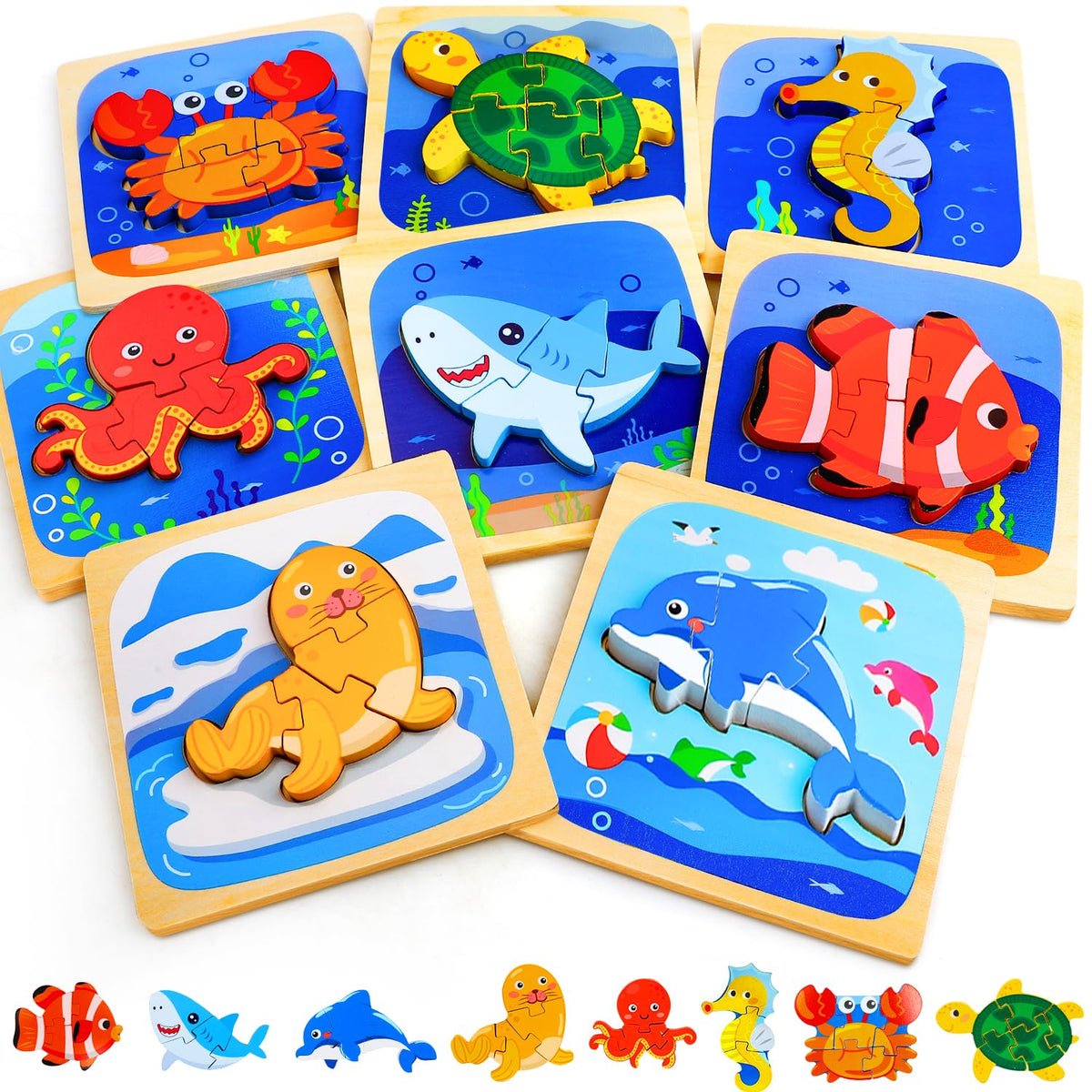 TOY Life wooden sea animals puzzle for toddlers, engaging and safe exploration.