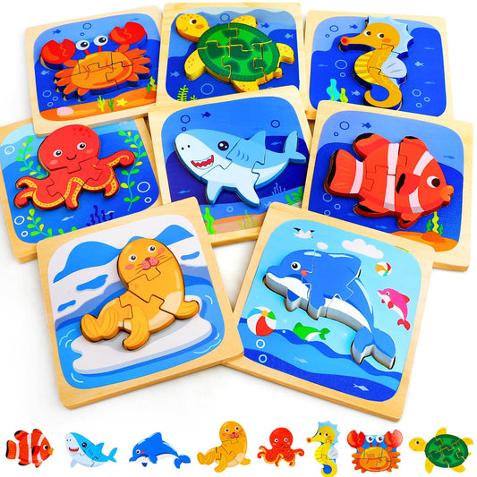 TOY Life wooden sea animals puzzle for toddlers, engaging and safe exploration.