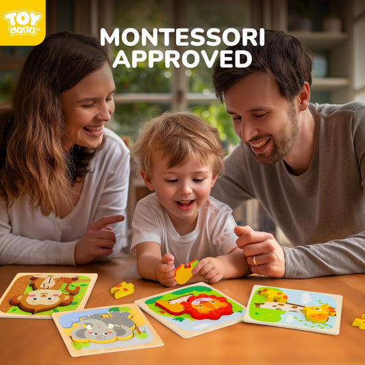 TOY Life wooden lion puzzle with bright colors boosts color recognition.