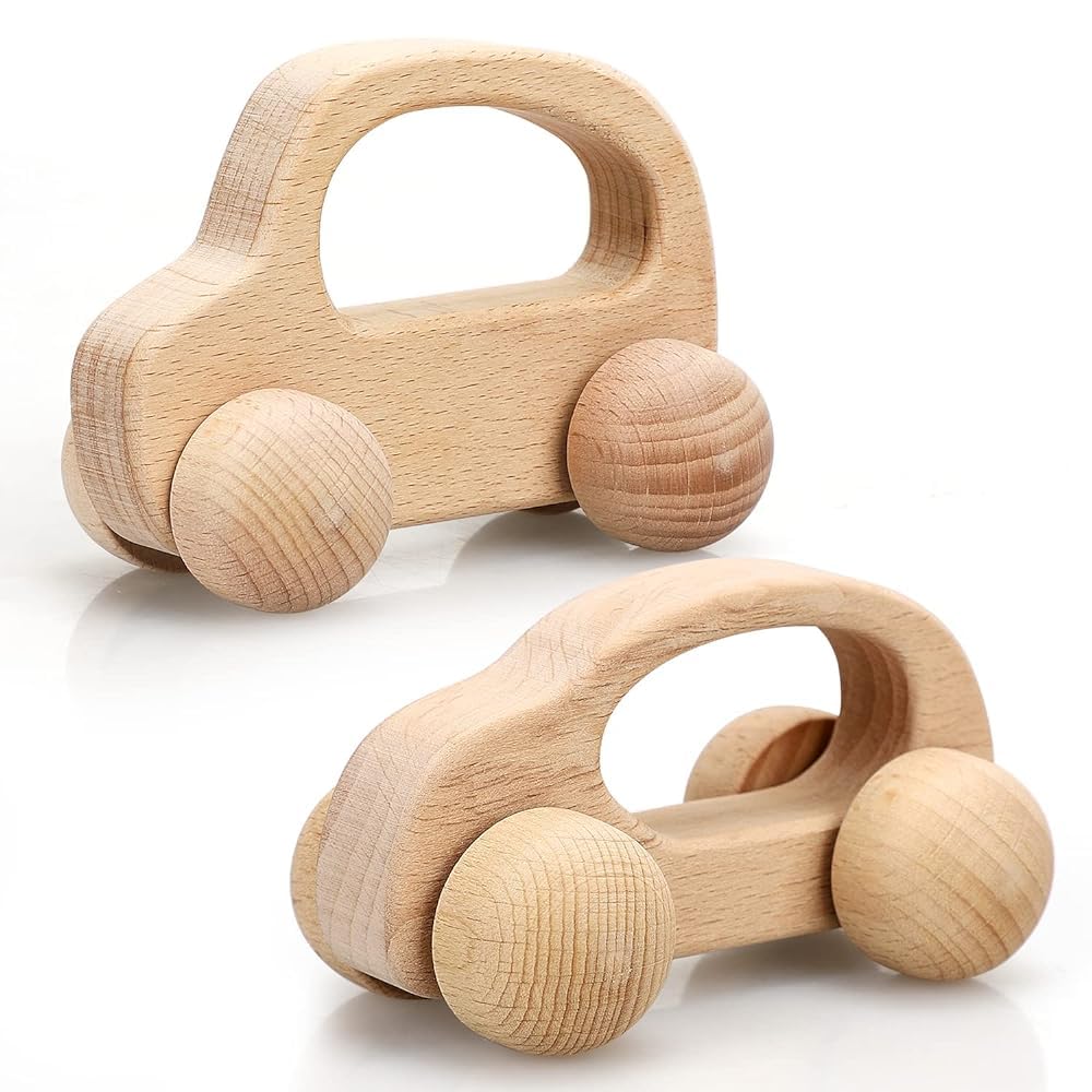 TOY Life wooden toy car for babies learning to roll and explore.