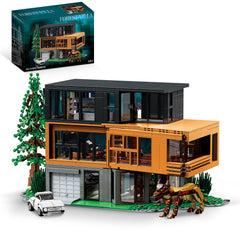 TOY PLAYER Forest House building set with lights creates a cozy illuminated shelf display.