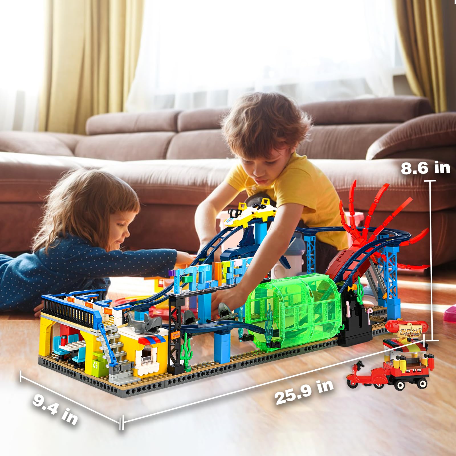 TOY PLAYER Child building and playing on a roller coaster layout