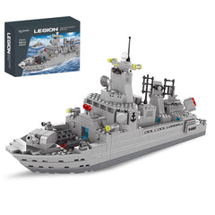TOY PLAYER navy destroyer front view with rotating cannons for dynamic play.