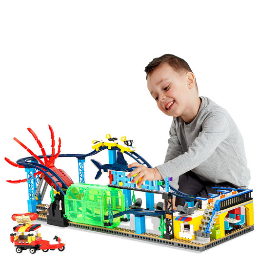 TOY PLAYER Roller Coaster Building Bricks Set shown with colorful pieces and safe design for kids