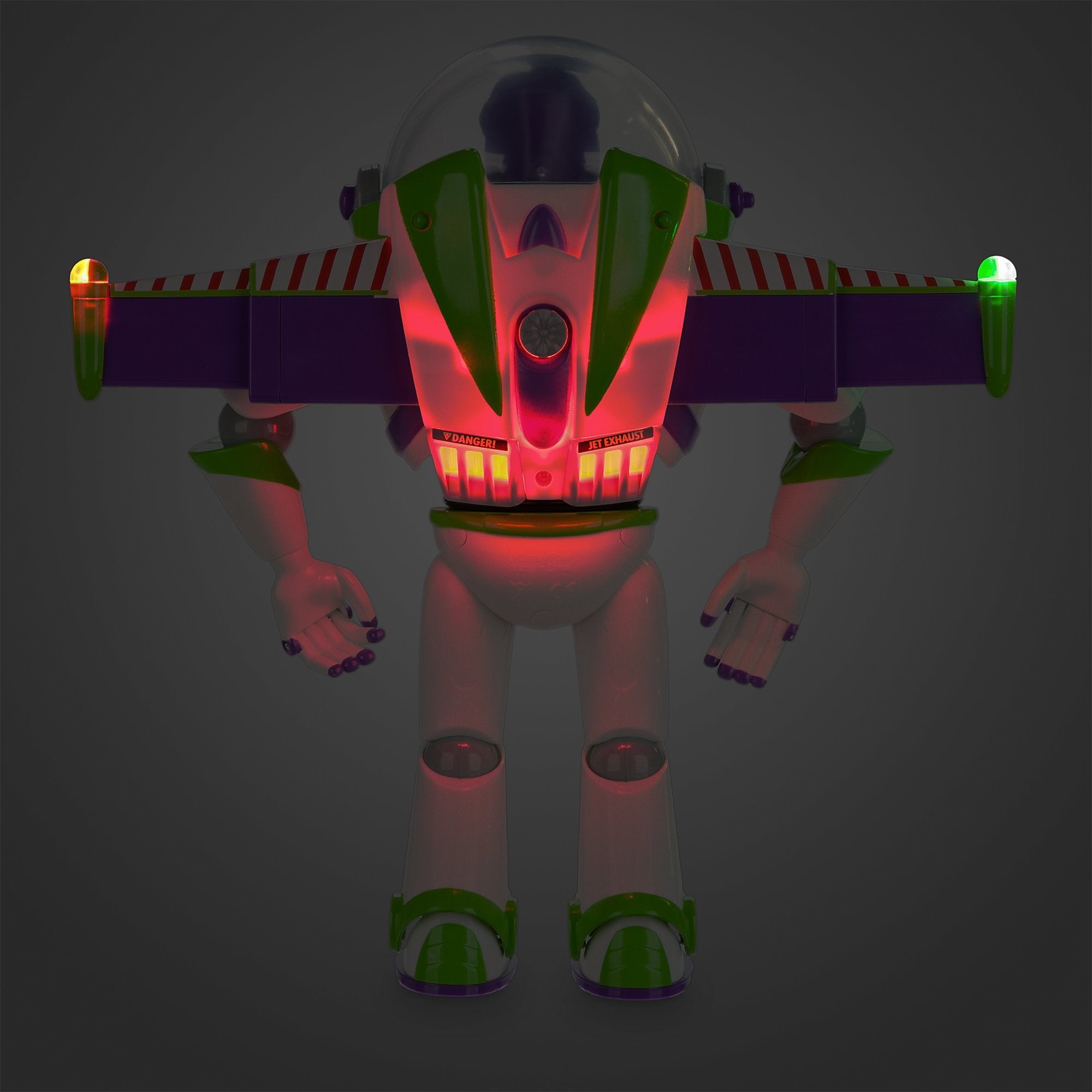 Toy Story Buzz Lightyear figure helmet retract reveals an action-ready moment.