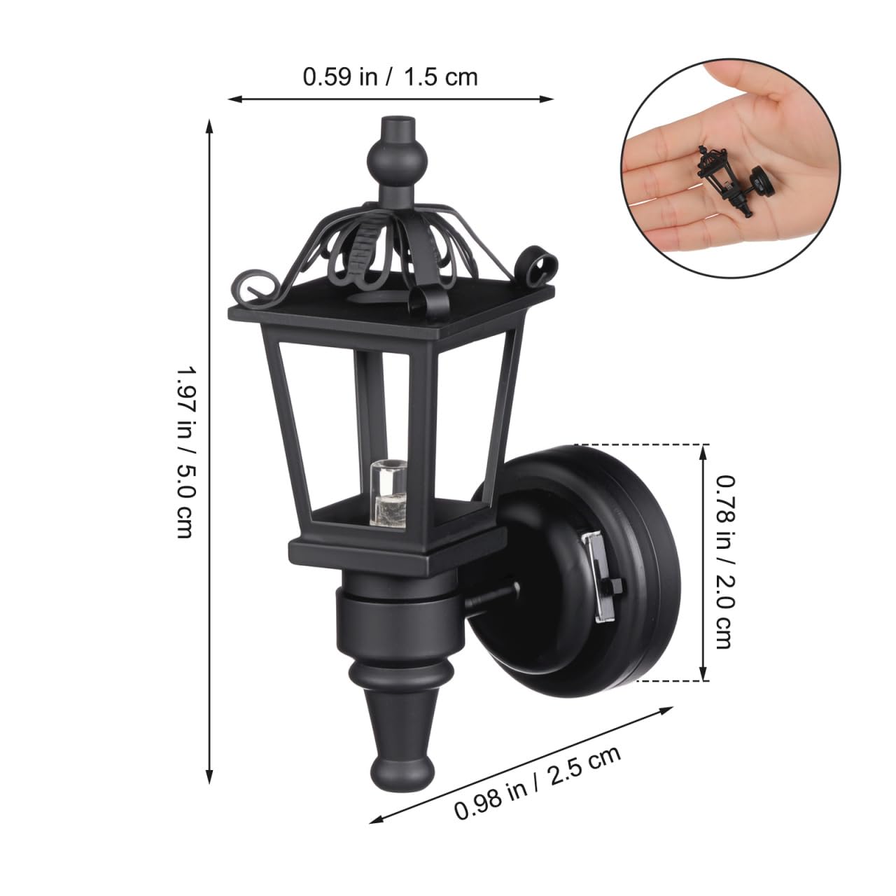 TOYANDONA 1:12 scale black LED wall sconce with easy setup.