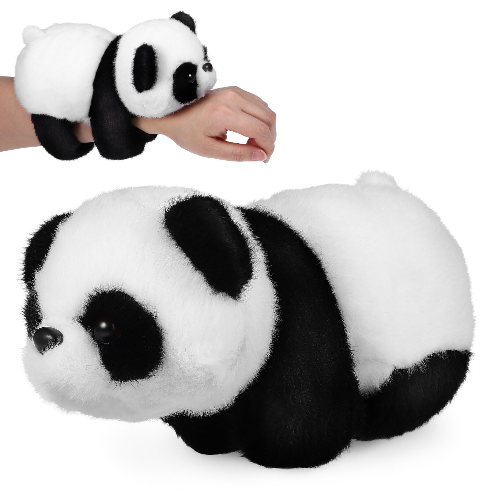 TOYANDONA panda slap bracelet closeup shows plush material and easy wear