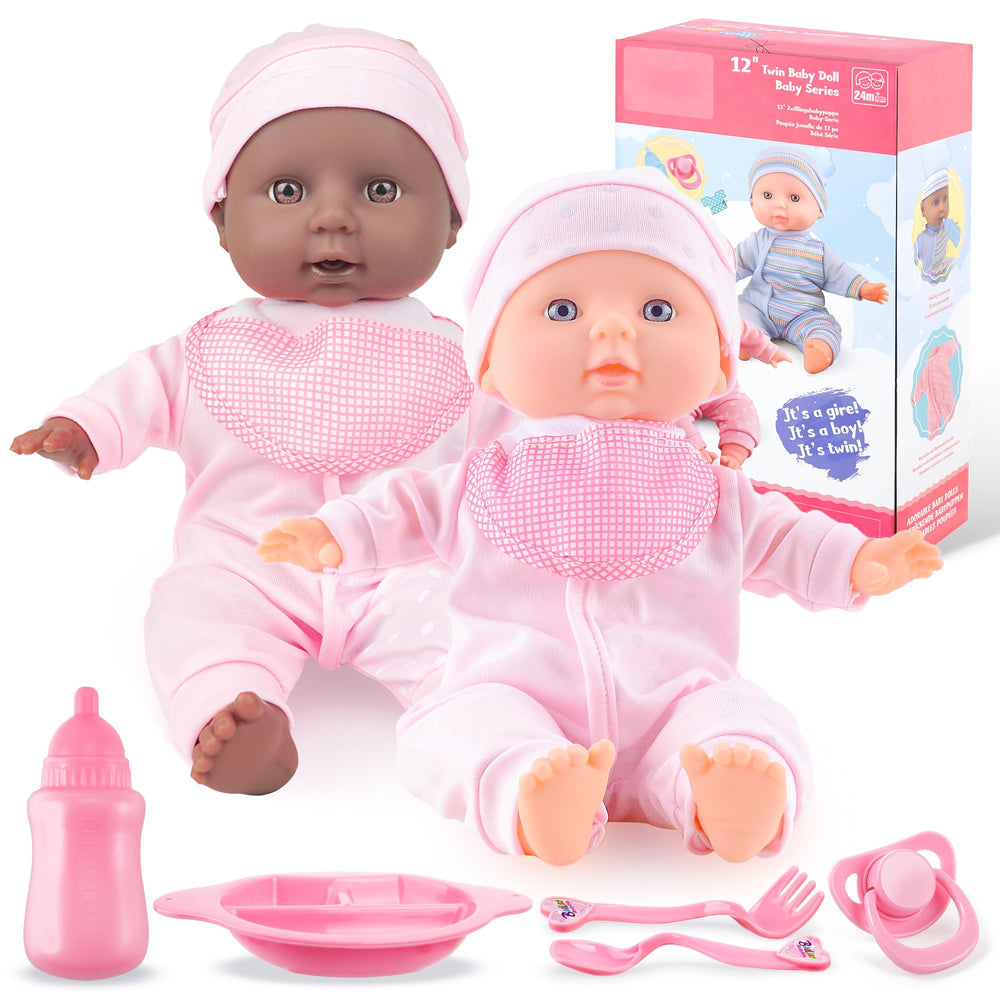 Toy Choi's twin baby dolls 12in pink outfits for easy hugging and cuddling