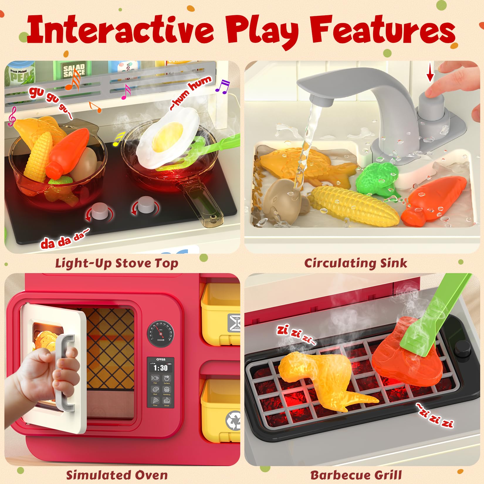Toycost stove with lights and sounds enhance pretend cooking experiences.