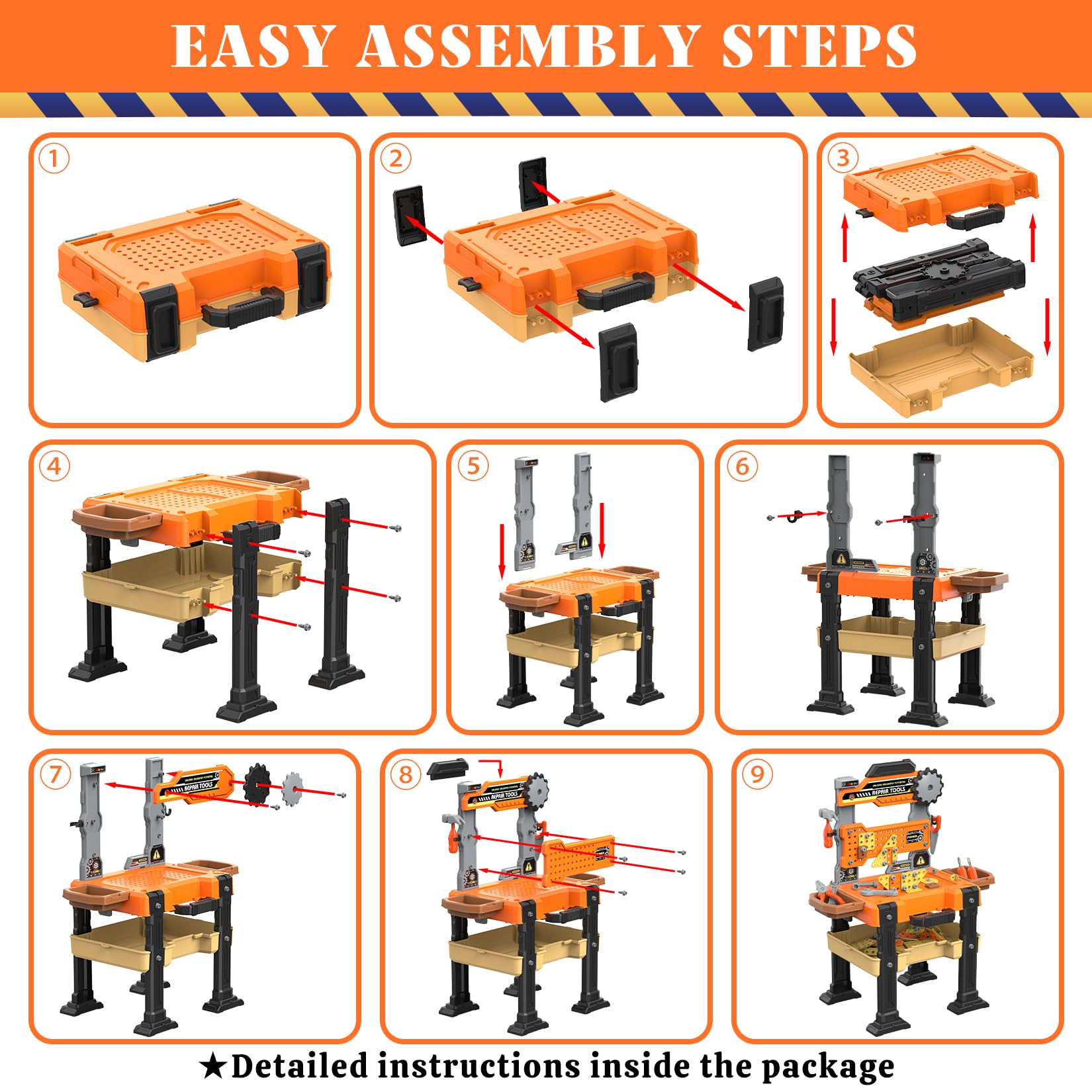Toycost portable toolbox and bench setup enables on-the-go building fun.