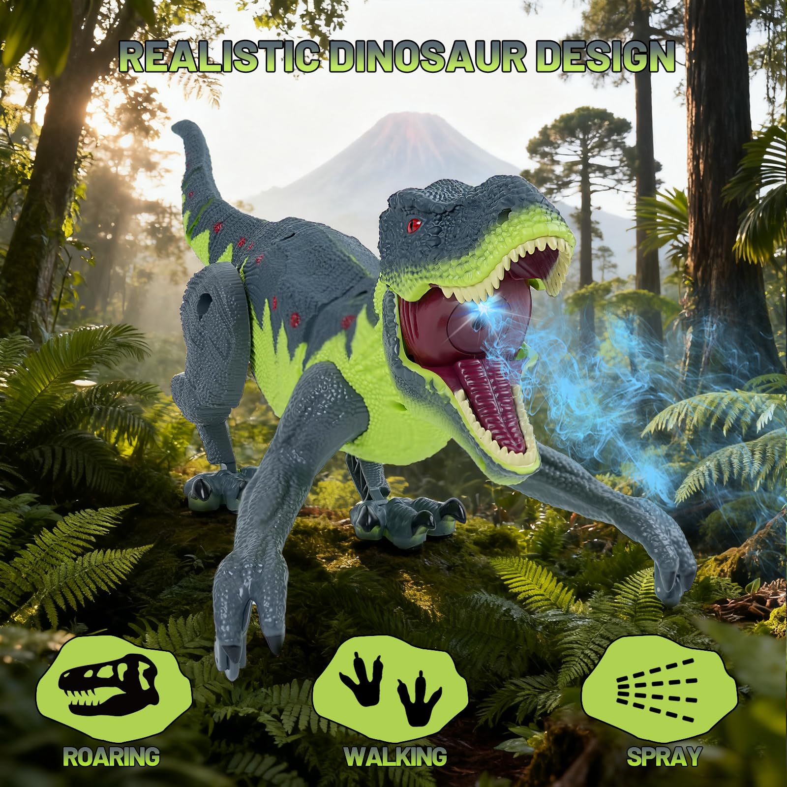 ToyFuntasy dino back touch sensor responds to touch for interactive control.