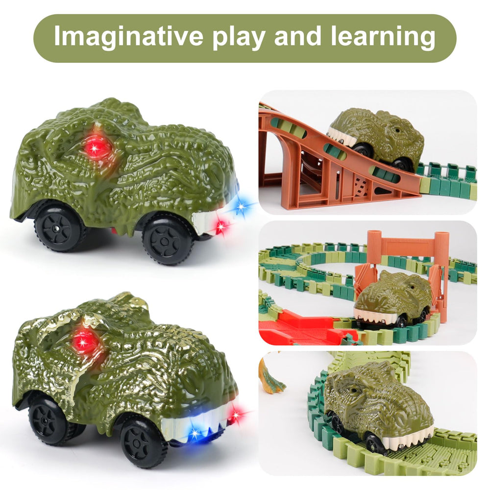 ToyFuntasy dinosaur track car green side profile ideal for play.