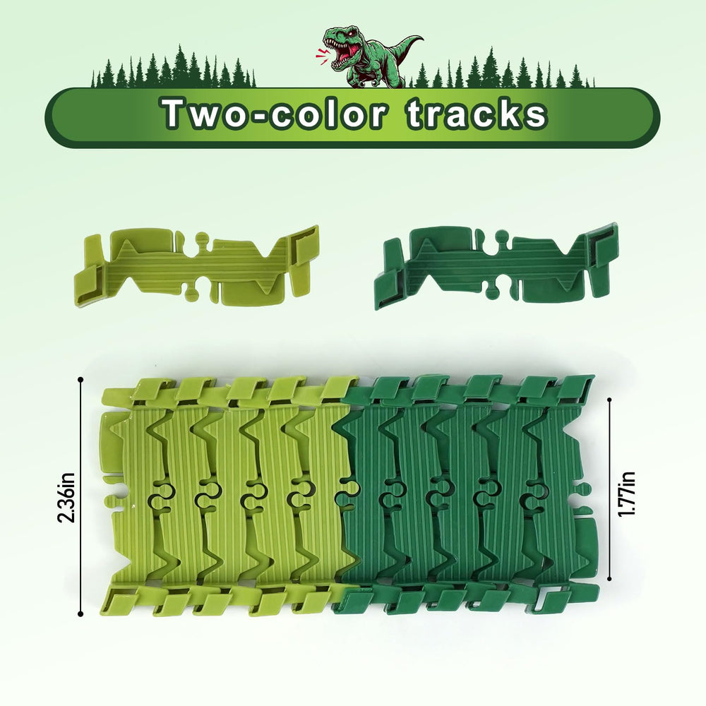ToyFuntasy dinosaur track green shades add vivid color and smoother assembly.