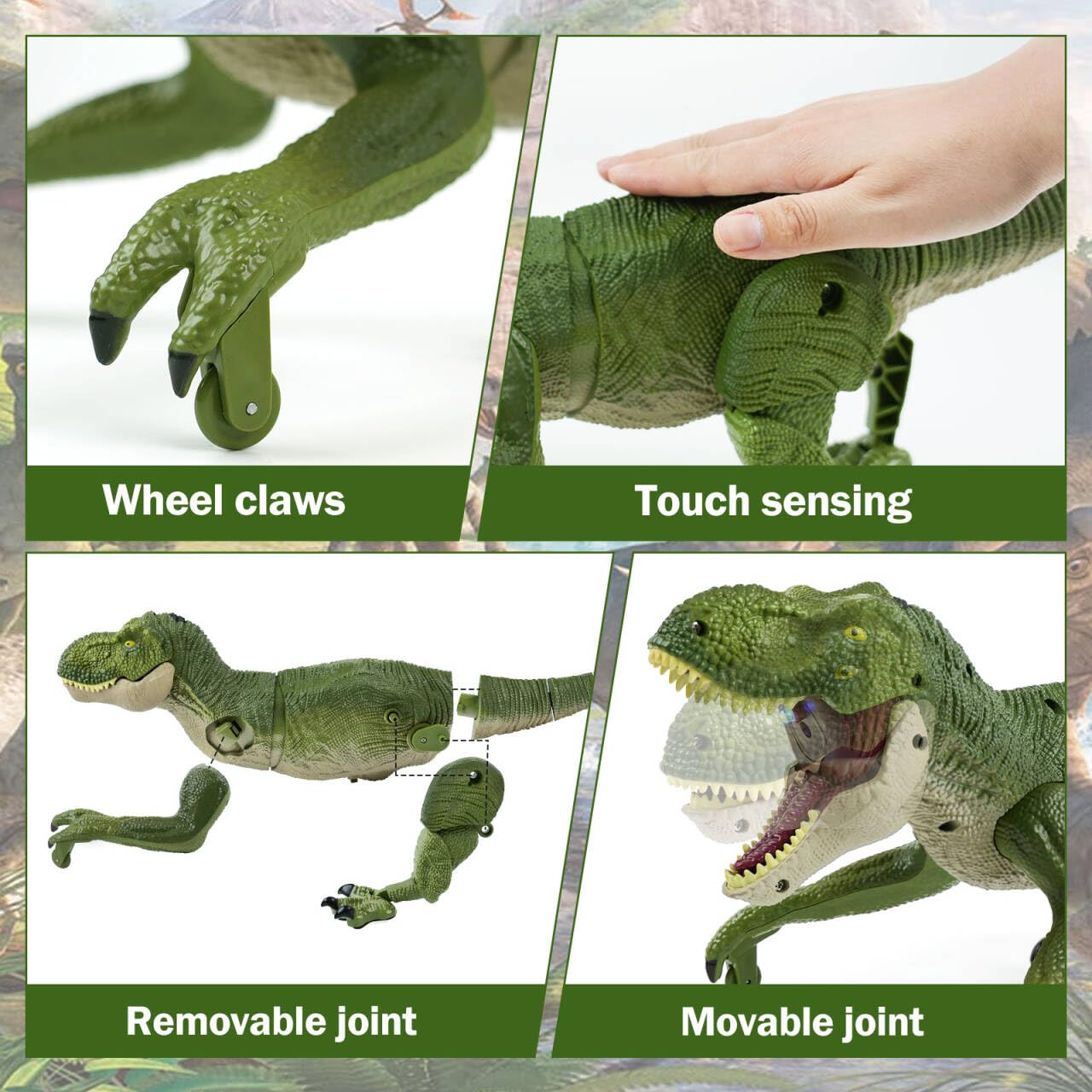 ToyFuntasy RC dinosaur lights enhance nighttime storytelling and drama.