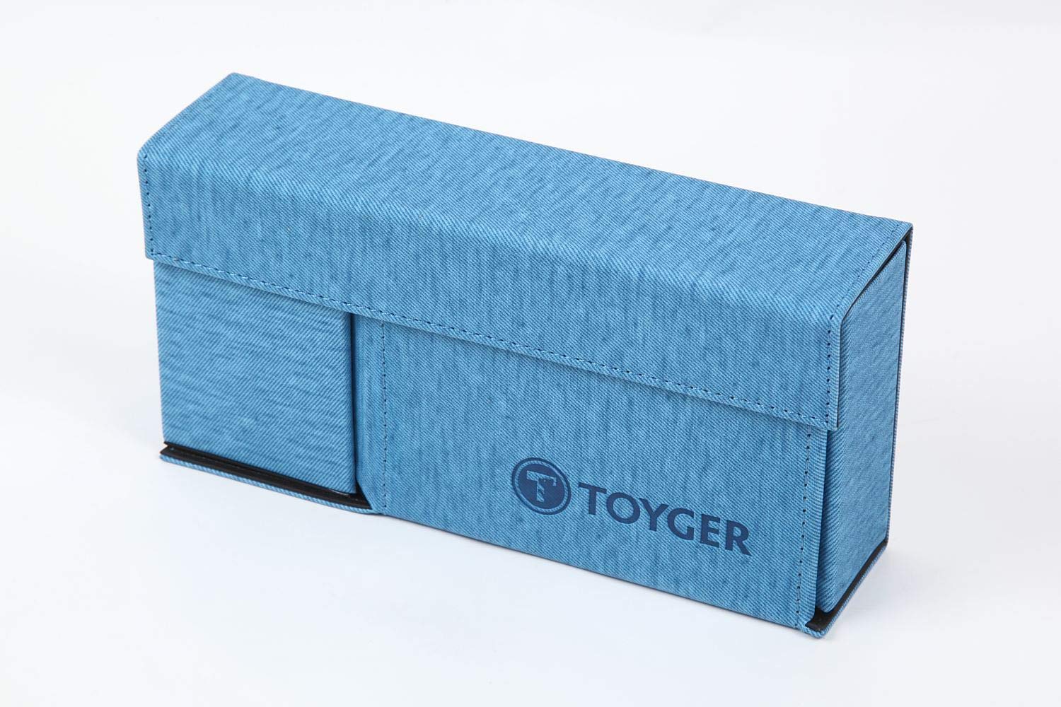 TOYGER DeckSlimmer light-blue front view for portable card storage on the go.