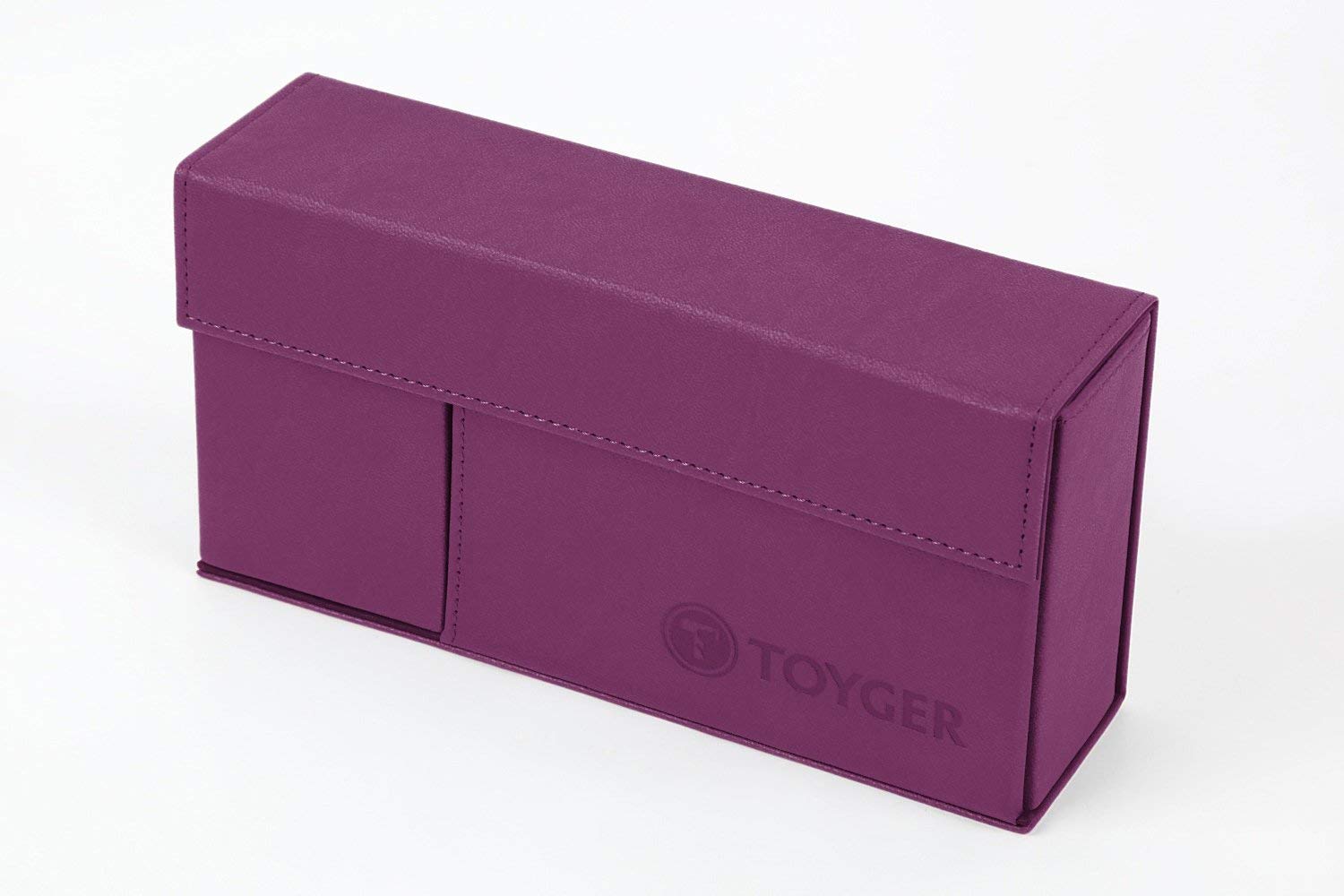 TOYGER DeckSlimmer Purple front view shows a slim, portable deck box for travel.