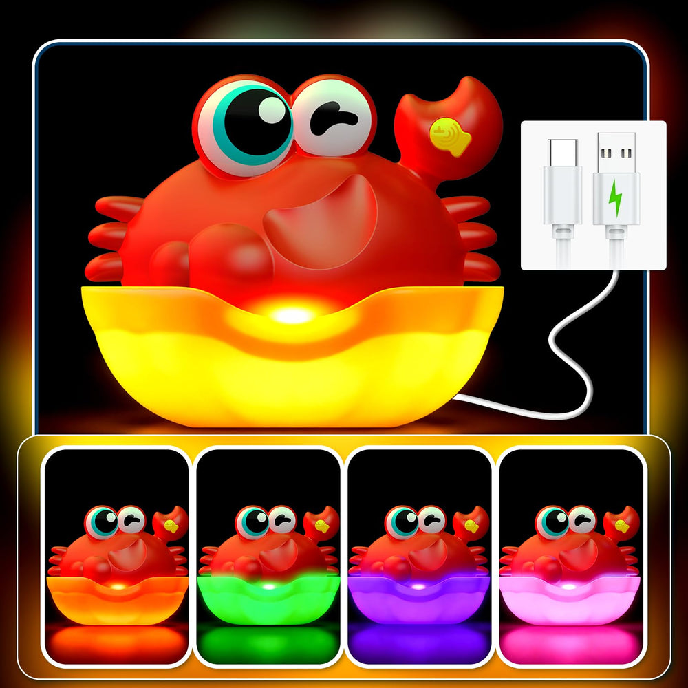 Toyjolka crab bath toy with LED bubble display captivates kids during bath time.