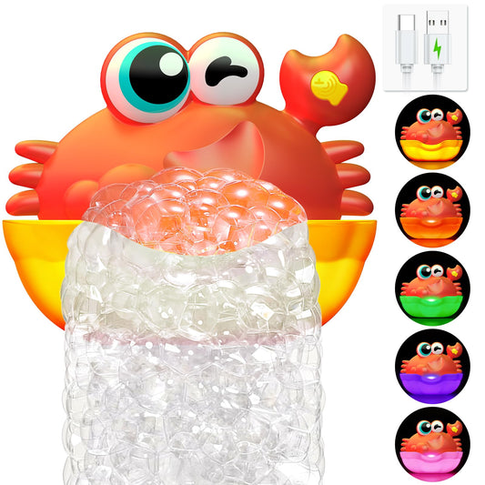 Toyjolka light-up crab bubble toy brightens toddler bath time with color LEDs.