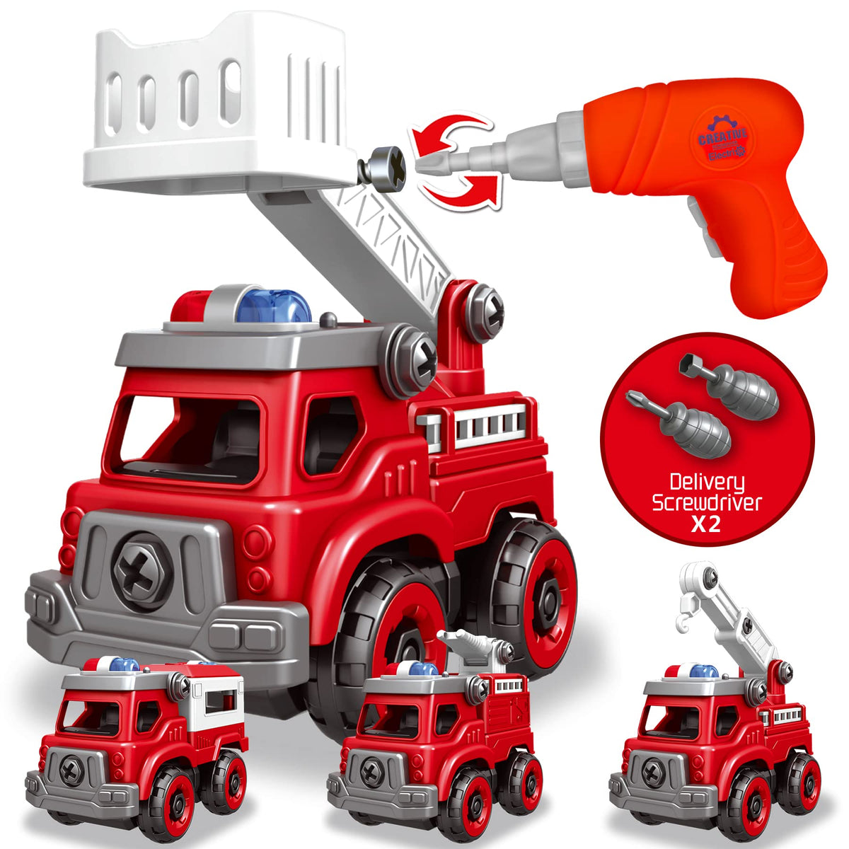 Toyk fire-engine drill assembly enhances hands-on learning and creativity.