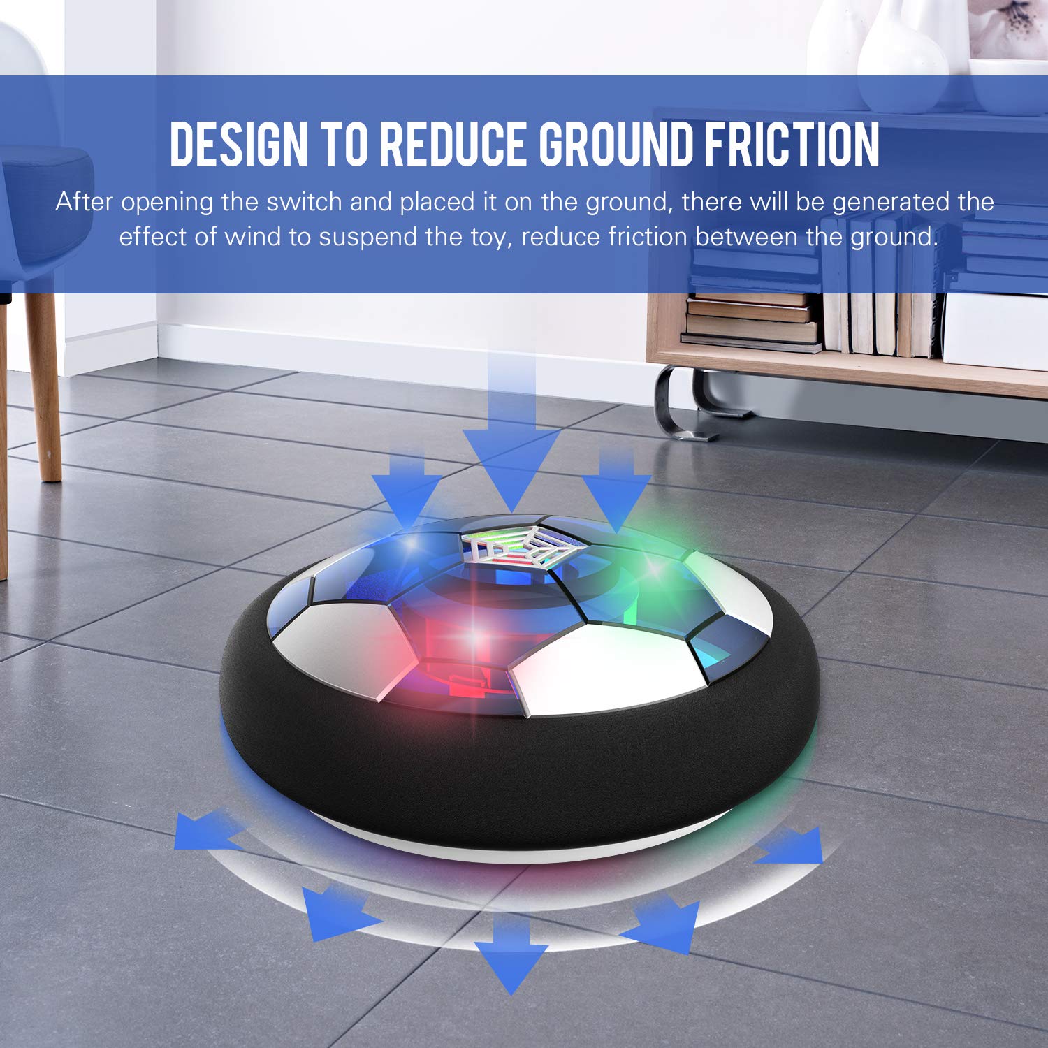 Toyk Hover Soccer Ball glides on an air cushion across smooth floors