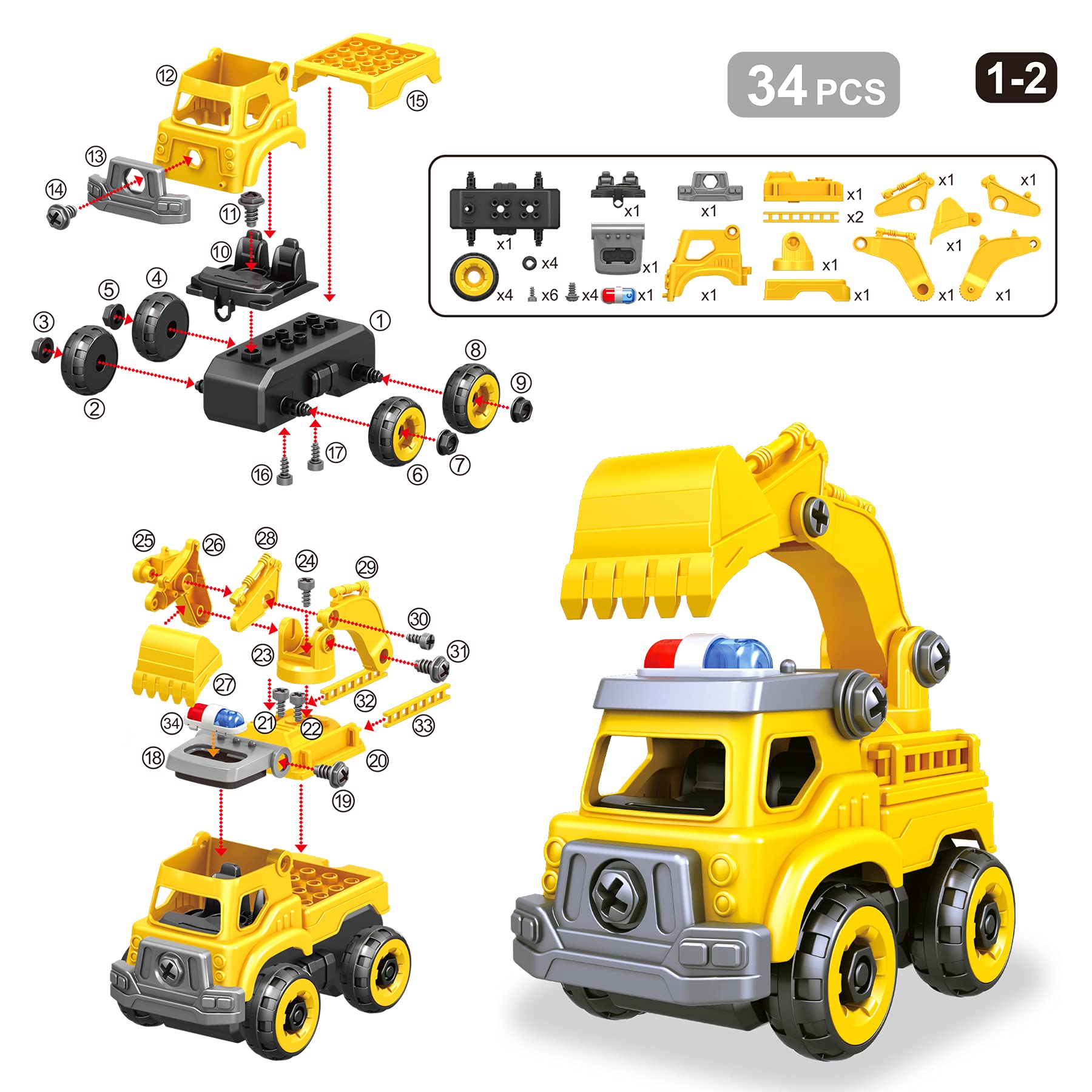 Toyk interchangeable parts construction set encouraging creative builds
