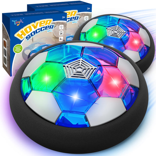 Toyk LED hover soccer ball on floor for safe indoor play and smooth glides.