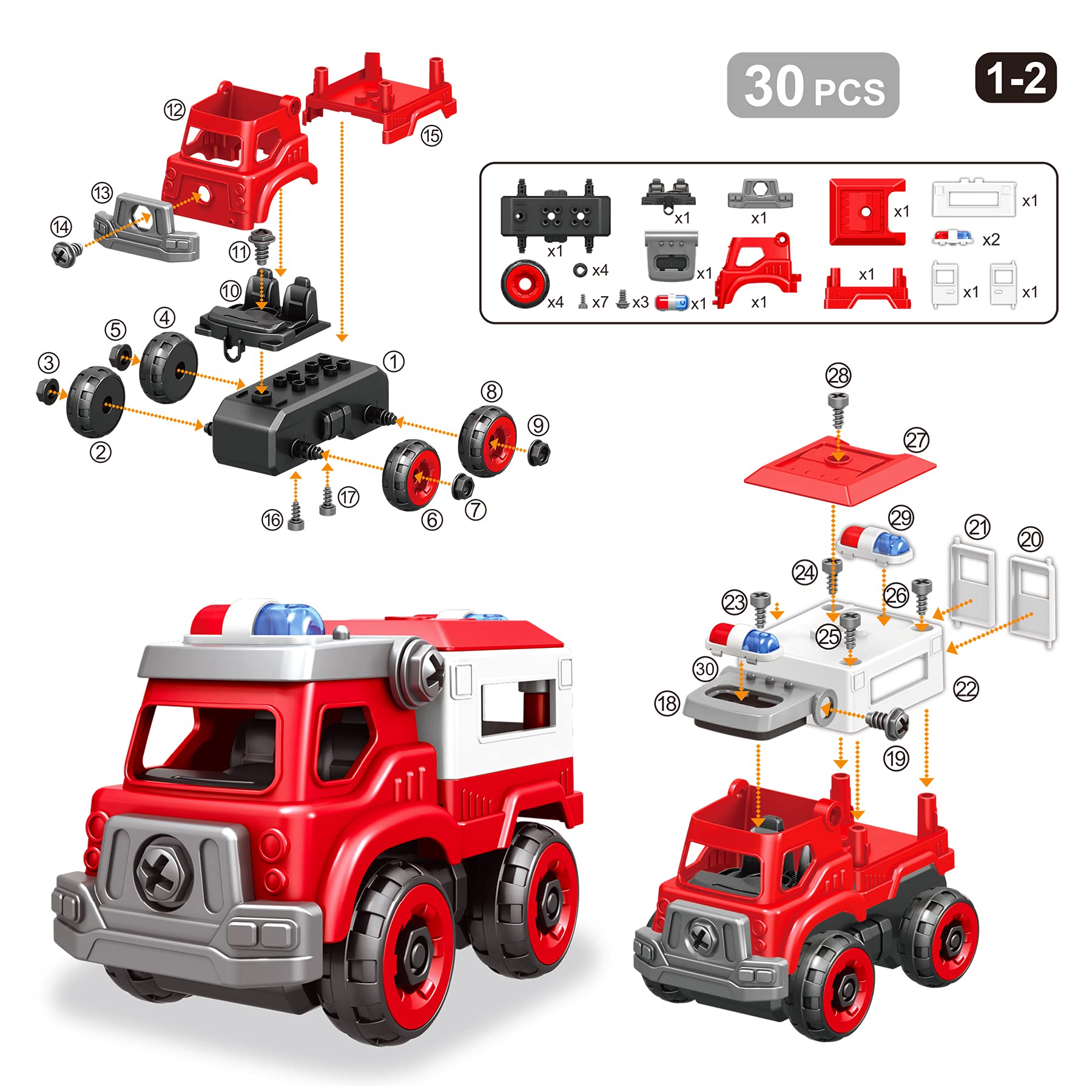 Toyk rescue-truck construction invites problem-solving and imaginative play.