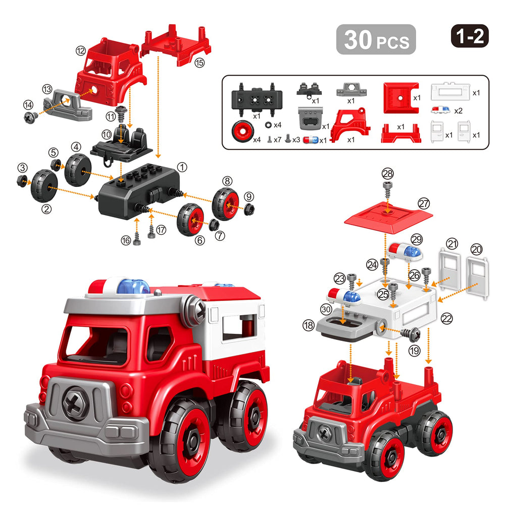 Toyk rescue-truck construction invites problem-solving and imaginative play.