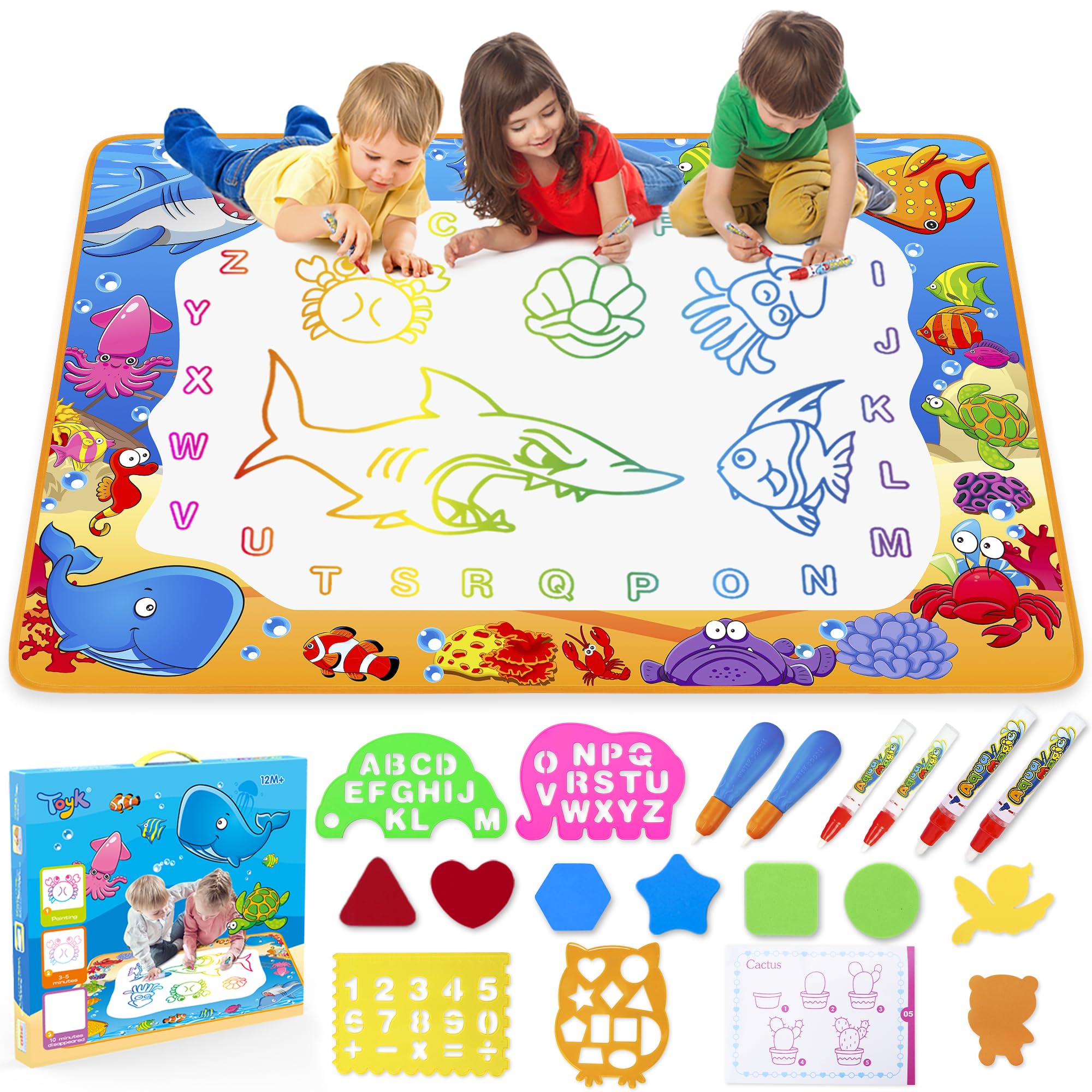 Toyk Water Doodle Mat large view offers expansive, mess-free drawing space for kids.