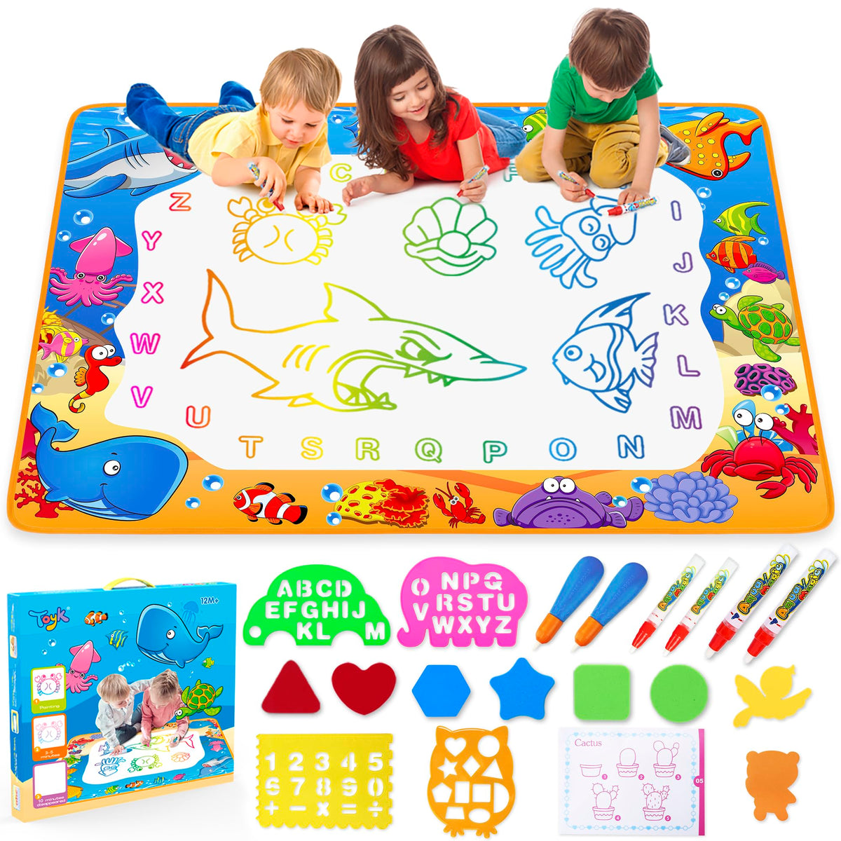 Toyk Water Doodle Mat large view offers expansive, mess-free drawing space for kids.