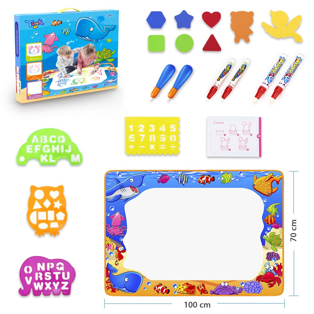 Toyk Water Doodle Mat six pens included for safe, reusable watercolor-free play.
