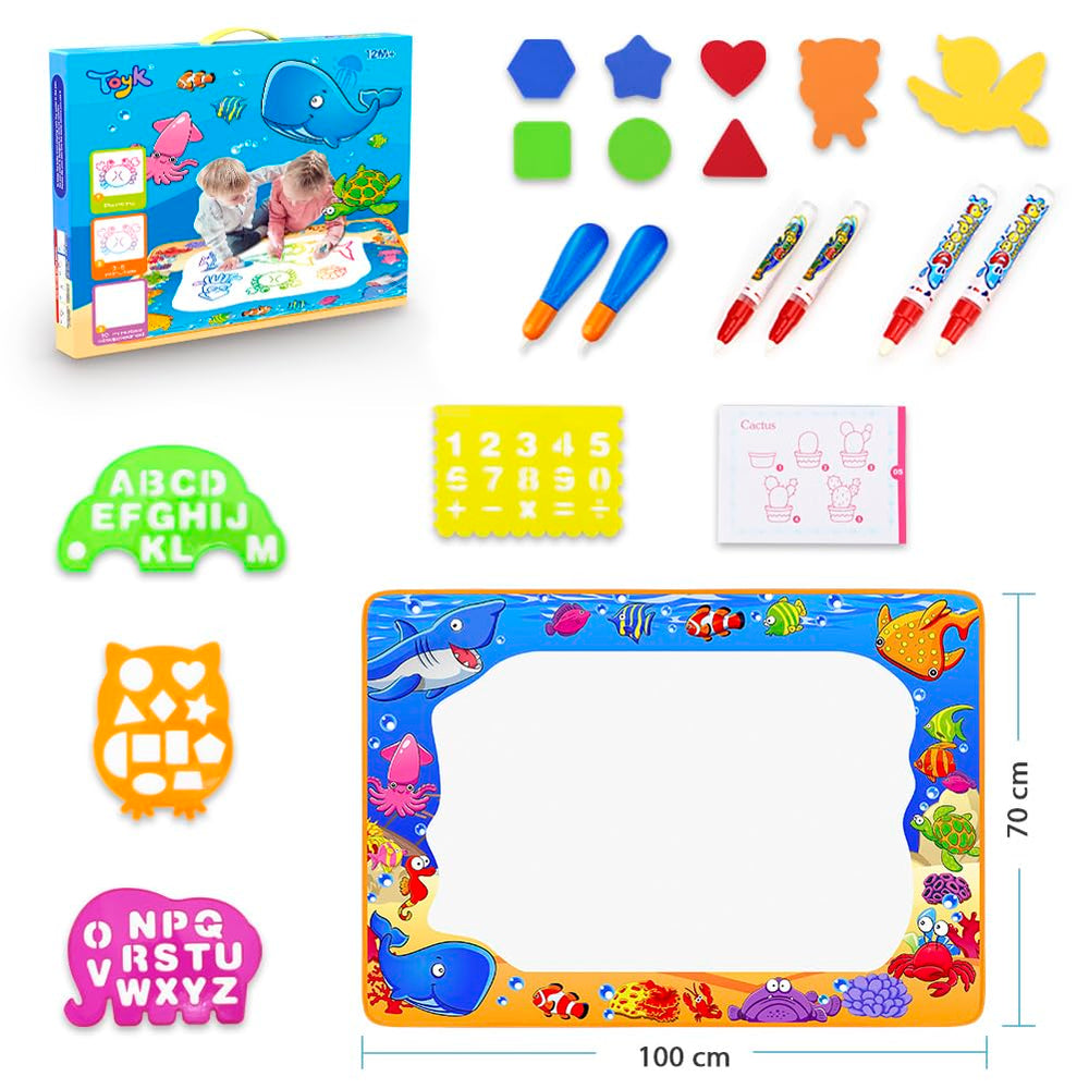 Toyk Water Doodle Mat six pens included for safe, reusable watercolor-free play.