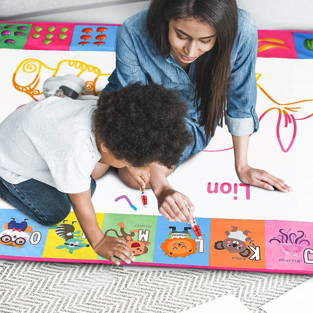 Toyk Water Doodle Mat pink kids playing together on the mat