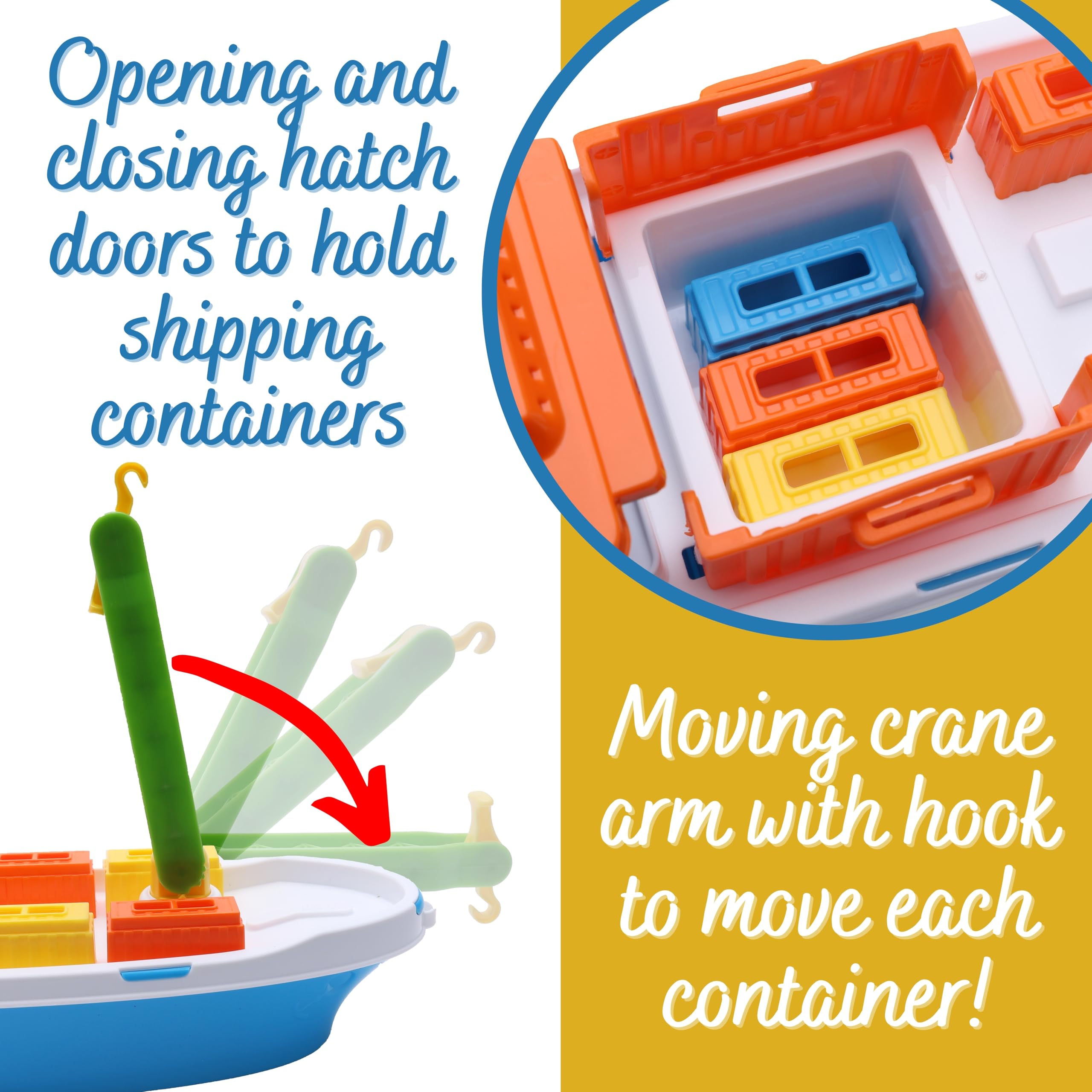 Toyland cargo ship with detachable containers for sorting and stacking
