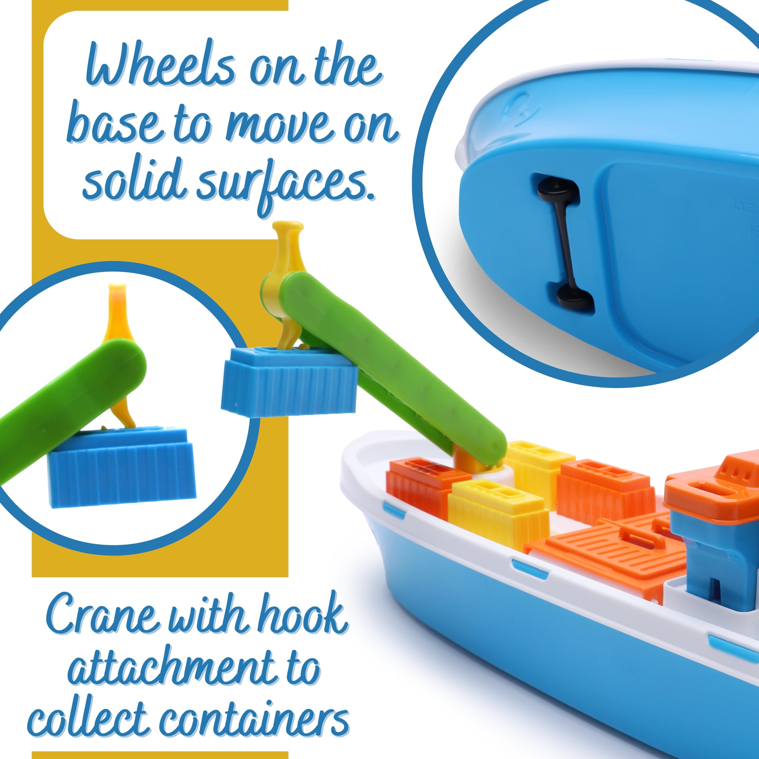 Toyland cargo ship showing movable doors for interactive opening and closing