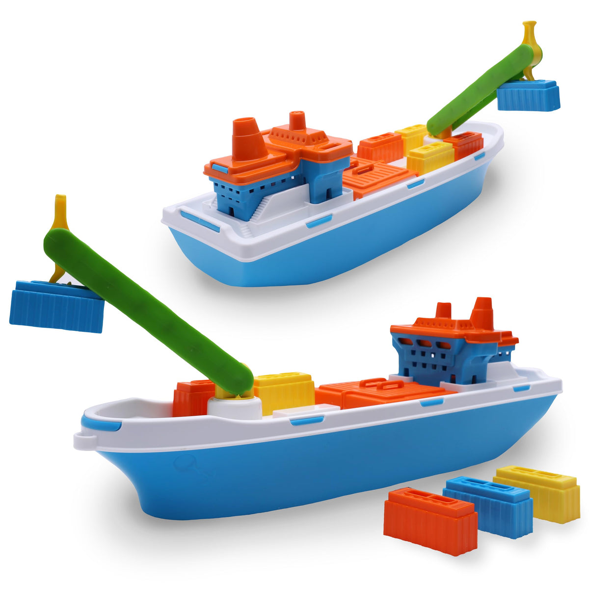 Toyland cargo ship side view in bright colours for engaging bath time play