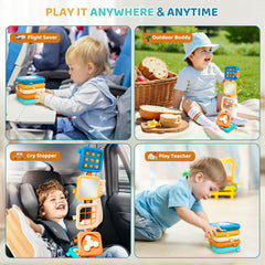 Toylfort car-seat activity board keeps toddlers engaged during rides without screens.