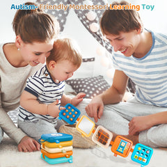 Toylfort press-button busy board delivering satisfying tactile feedback for long waits.