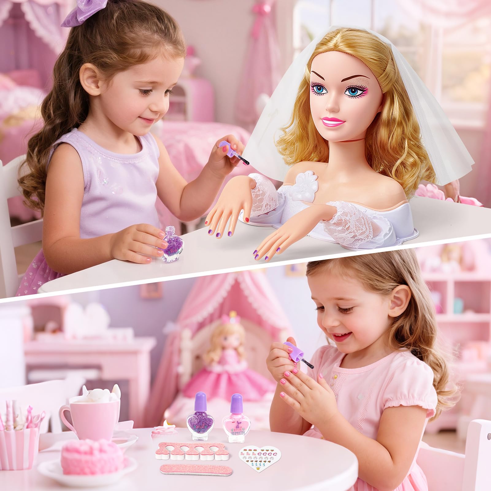 Toylink curling iron doll for creating curls in pretend styling sessions