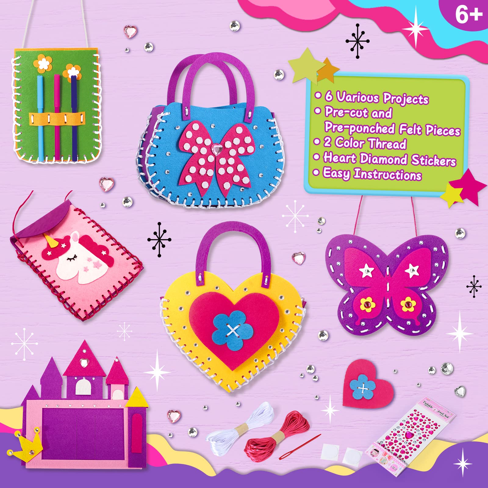 Toylink sewing kit for kids features colorful bags to boost focus and dexterity.
