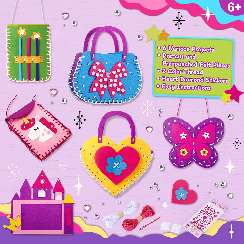 Toylink sewing kit for kids features colorful bags to boost focus and dexterity.