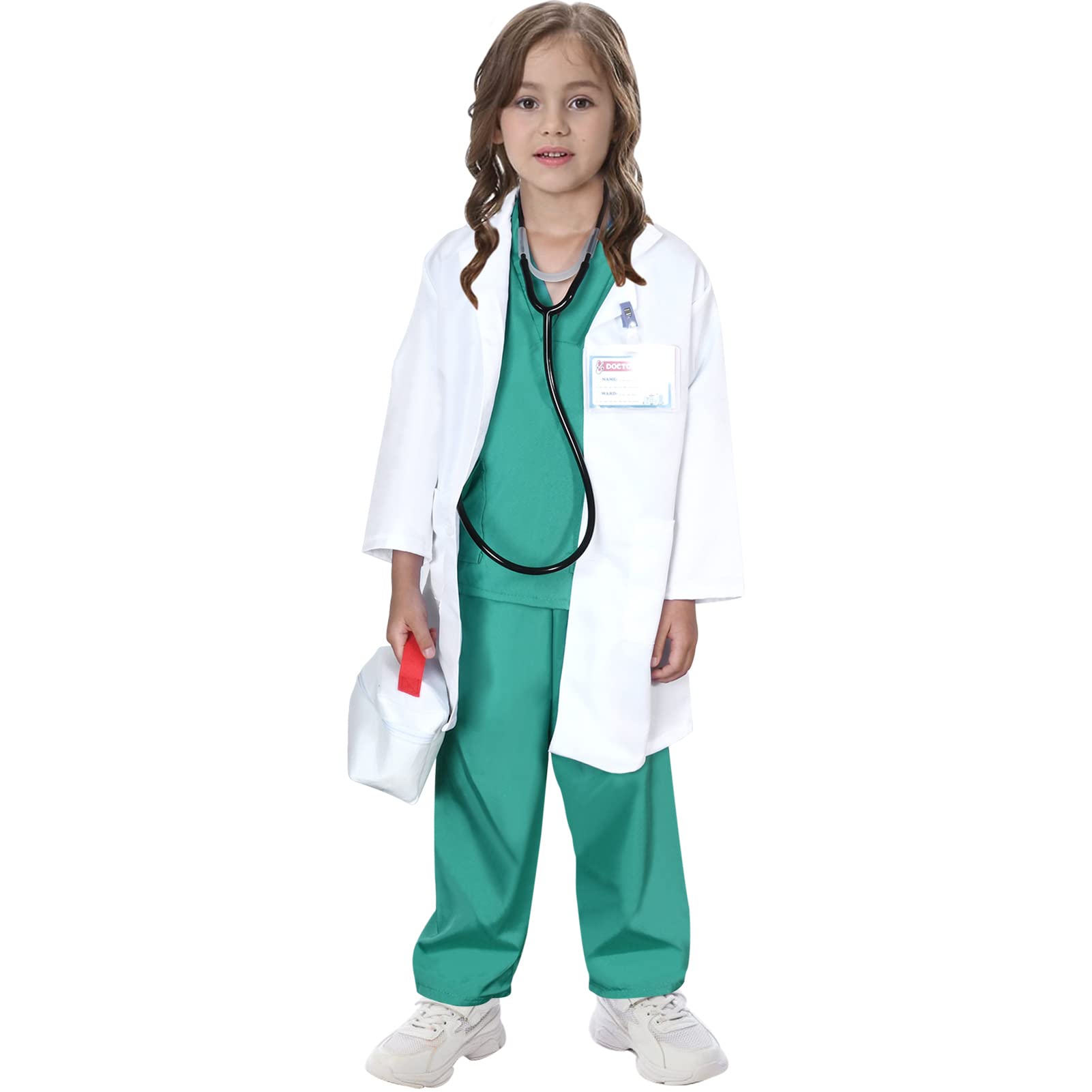 Toylink pants, cap, glasses and ID card create an authentic doctor look.
