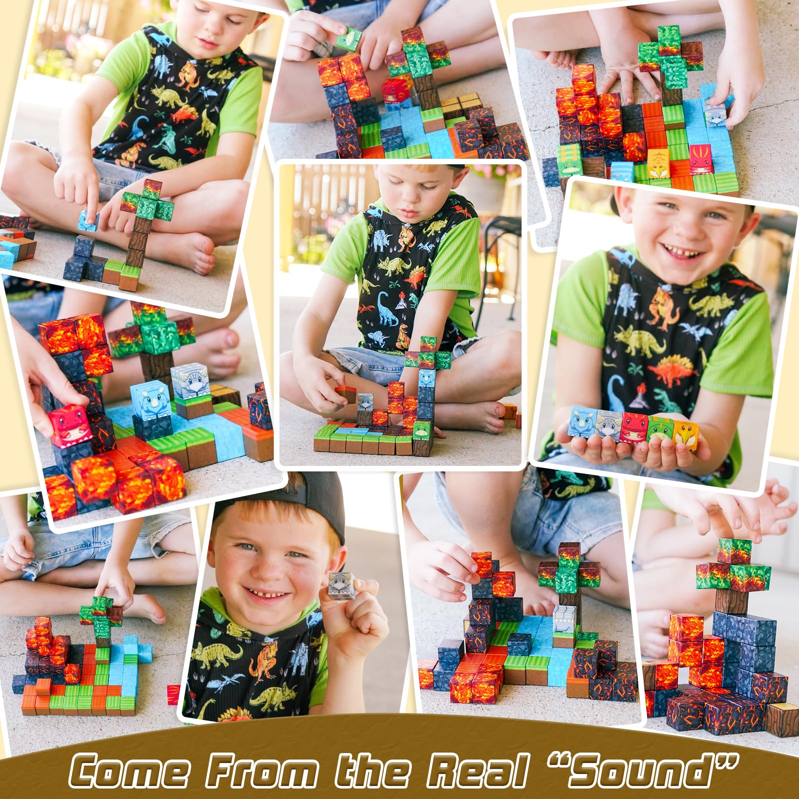 Toylogy dinosaur magnet blocks close-up showing vibrant textures