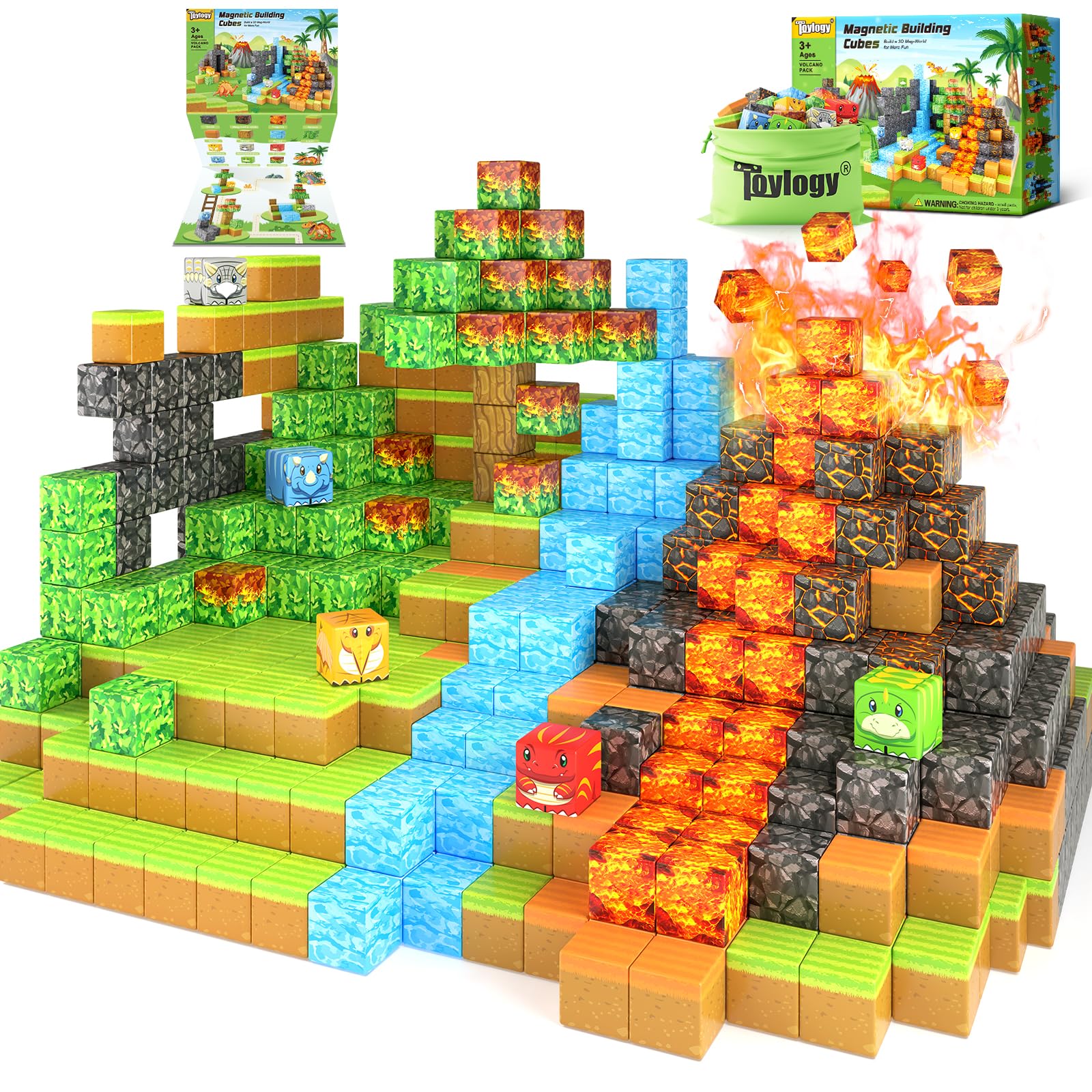 Toylogy dinosaur magnet world volcano setup for imaginative play and exploration