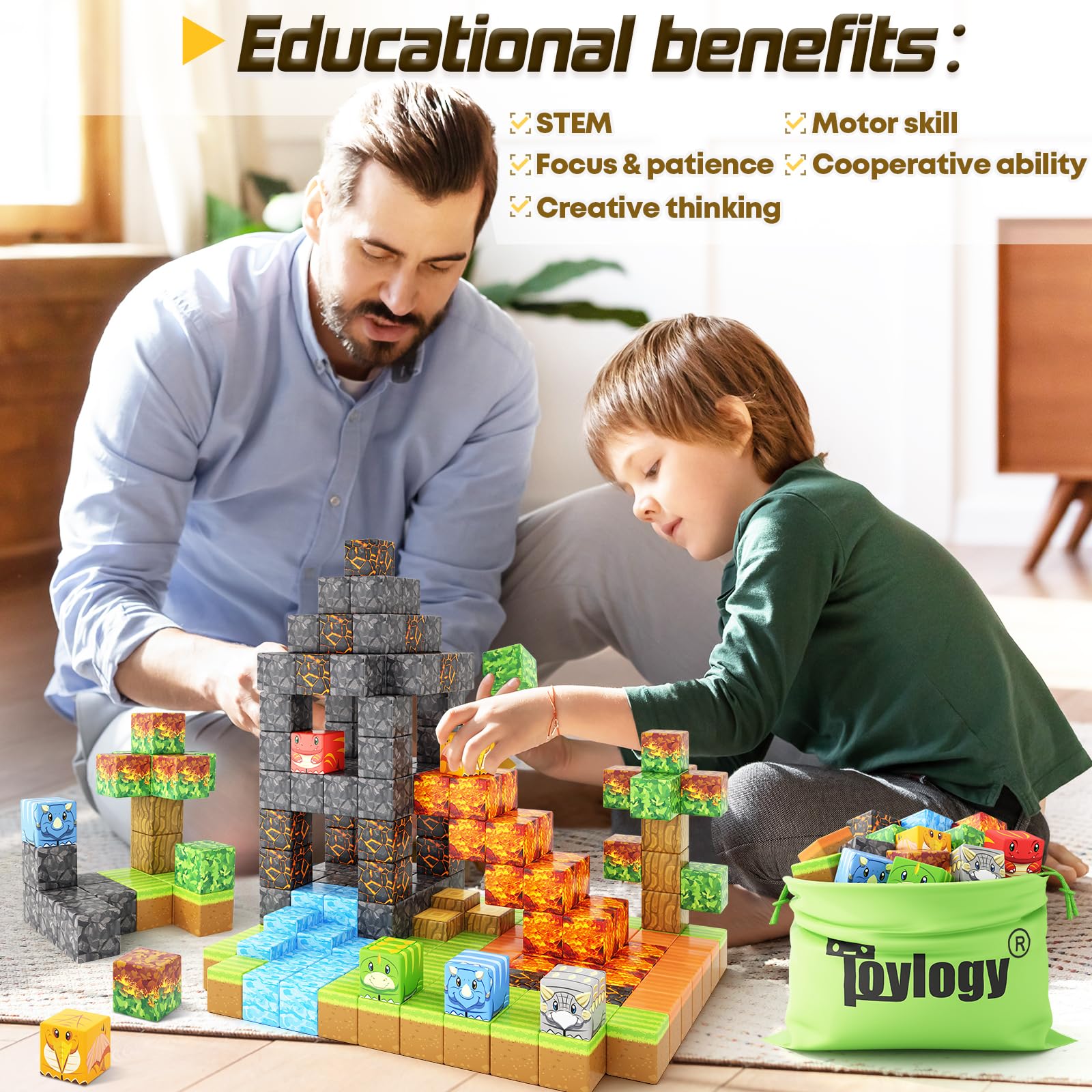 Toylogy family playtime with dino magnets for shared learning