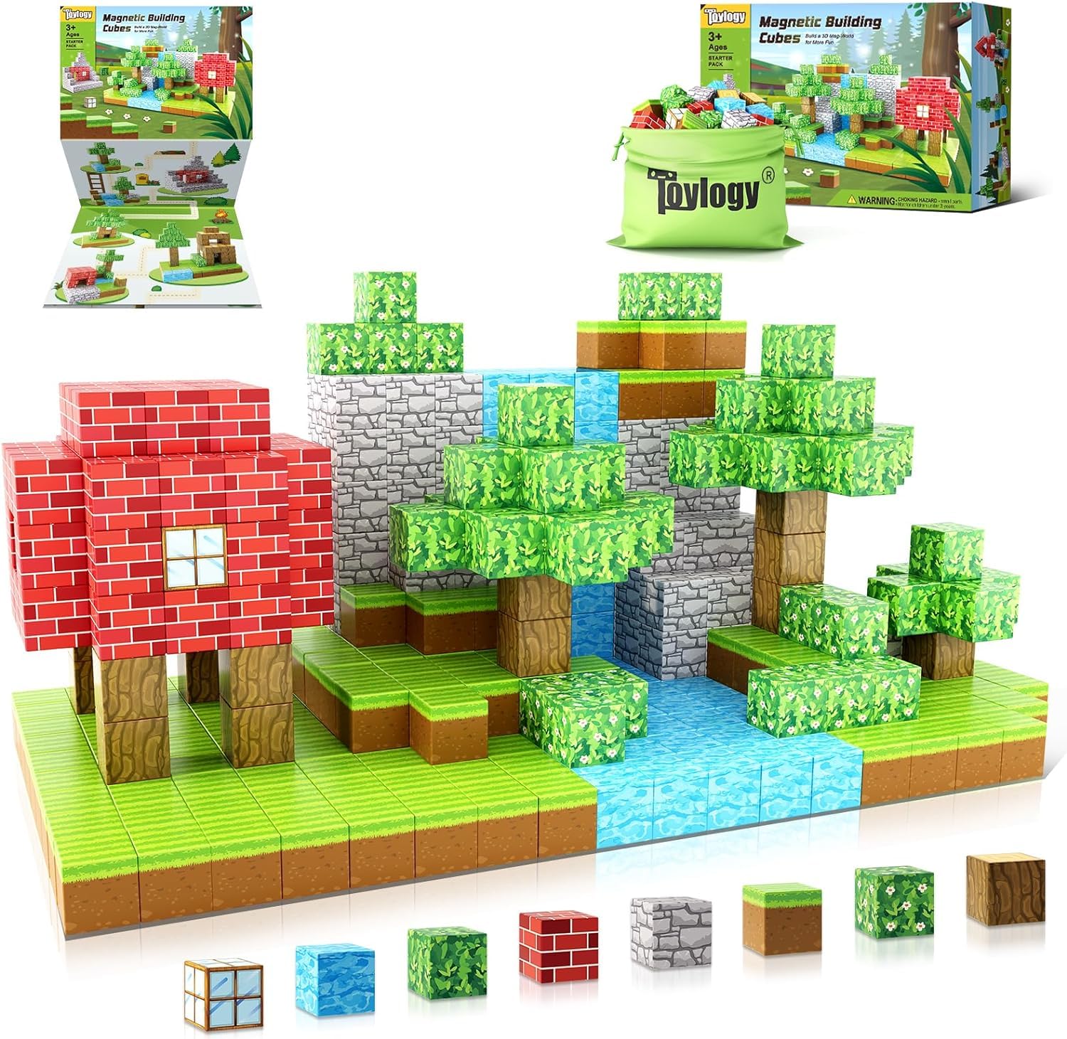 Toylogy large magnetic blocks build a forest castle for engaging STEM play