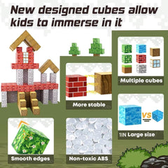 Toylogy magnetic blocks create a forest parking lot for tiny cars
