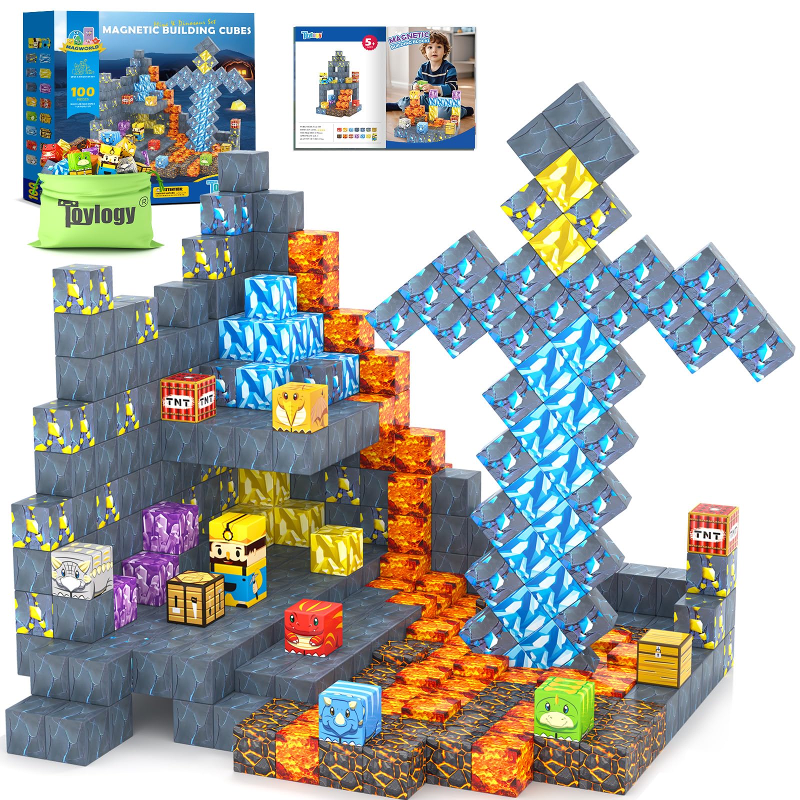 Toylogy magnetic blocks assemble a dino sword set for imaginative play