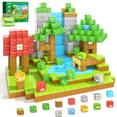 Toylogy magnetic blocks form a dinosaur mine forest for imaginative play and building skills.